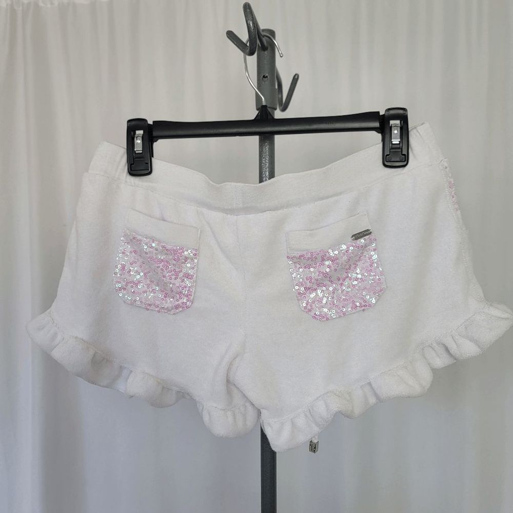beach bunny rare white swim shorts cover up terry sequined pockets size L - Picture 2 of 5